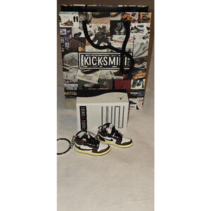 Unisex Brown White Sneaker Keychain Set with Box and Bag